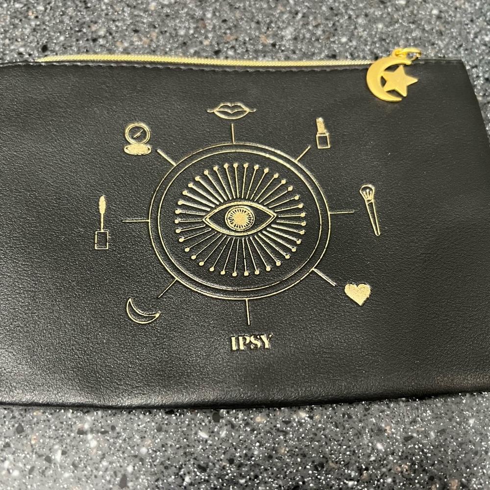 10/$10 Ipsy Black Pouch with Gold Accents